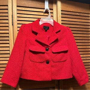 Elle Collection Vibrant Red Boucle Cropped Textured Jacket